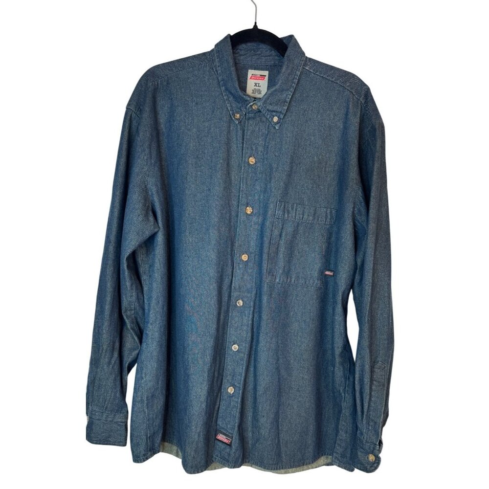 2/$30 Dickies Mens XL Denim Button-Up Shirt Long Sleeve Casual 100% Cotton